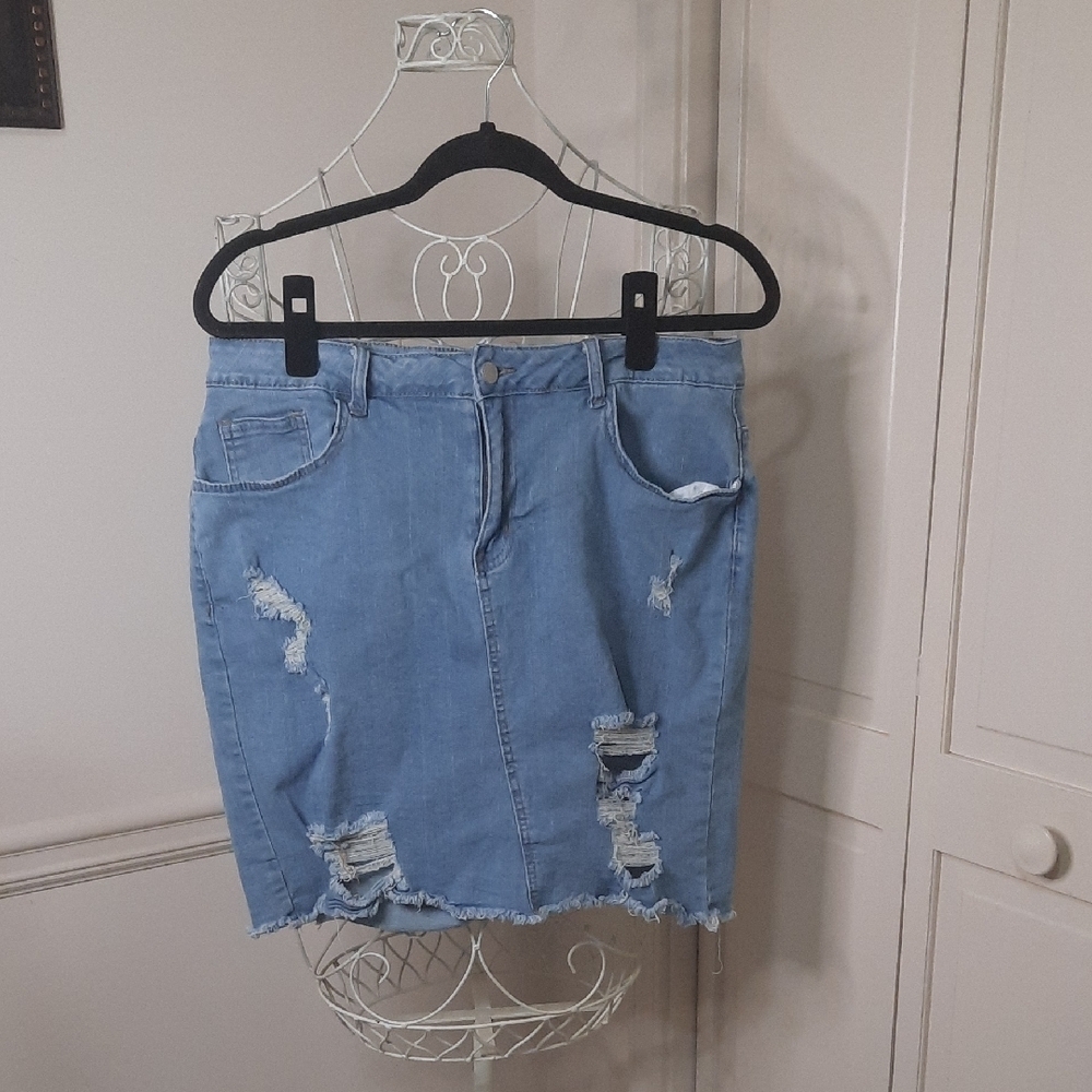SHEIN Light Blue Distressed Mini Skirt